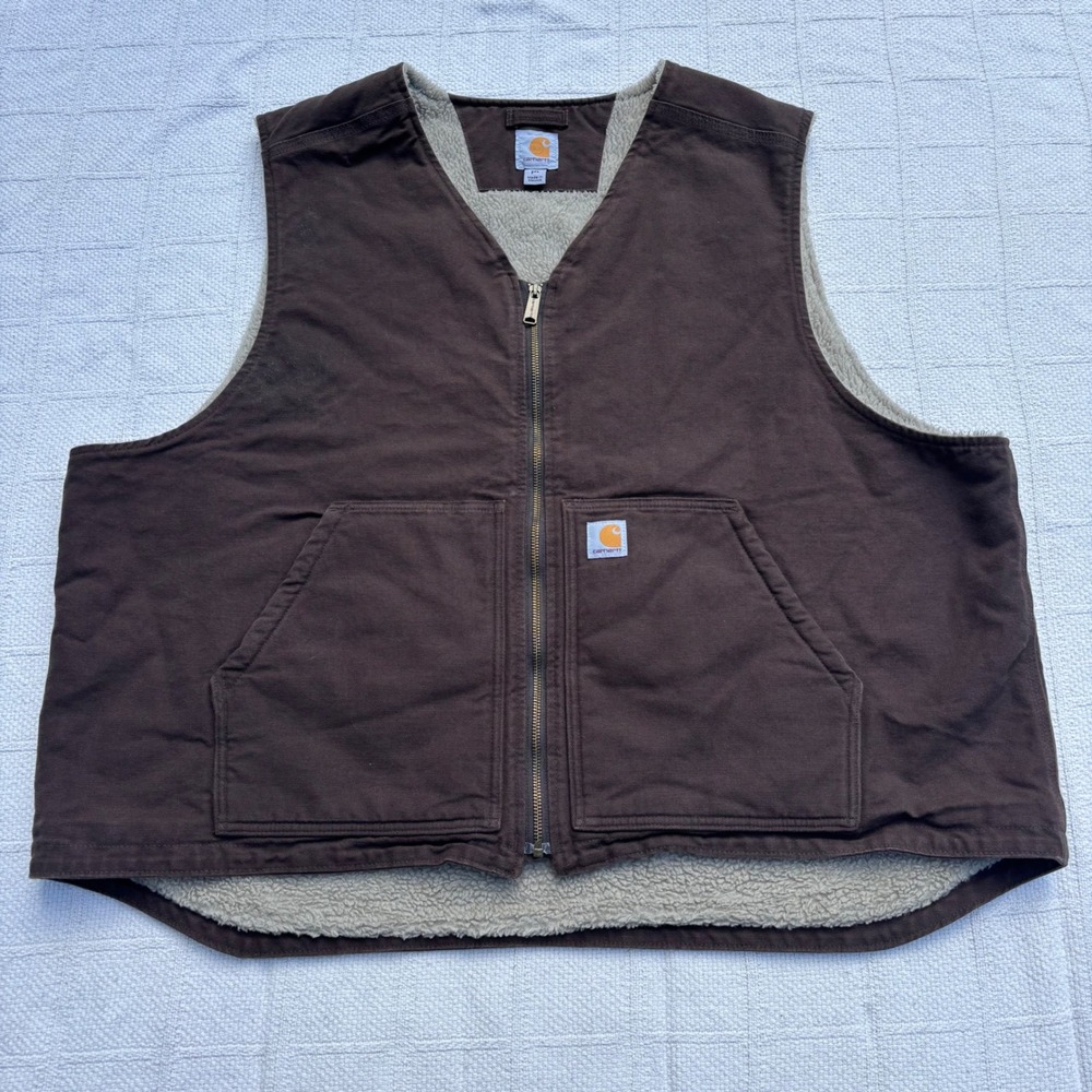 Men's 3XL CARHARTT Brown Washed Duck Rugged Canvas Lined Vest 104394